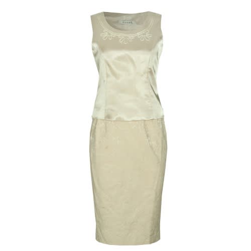 A Floral Patterned Notch Lapel 3-piece Ladies Skirt Suit- Cream. Lss-4910