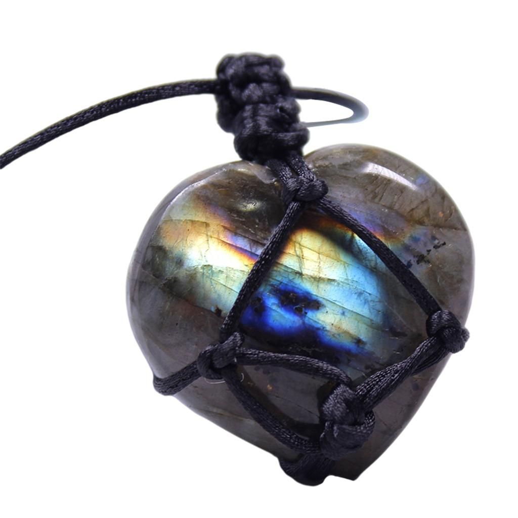 Crystal Stone Necklace Handcraft Rope Wrapped Gemstone Charms B