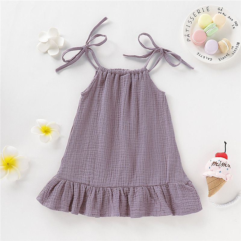 Baby Girls Sling Dress Ruffle Hem Sundress -Purple