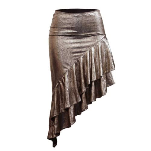 Metallic Slant Flare Skirt -Gold