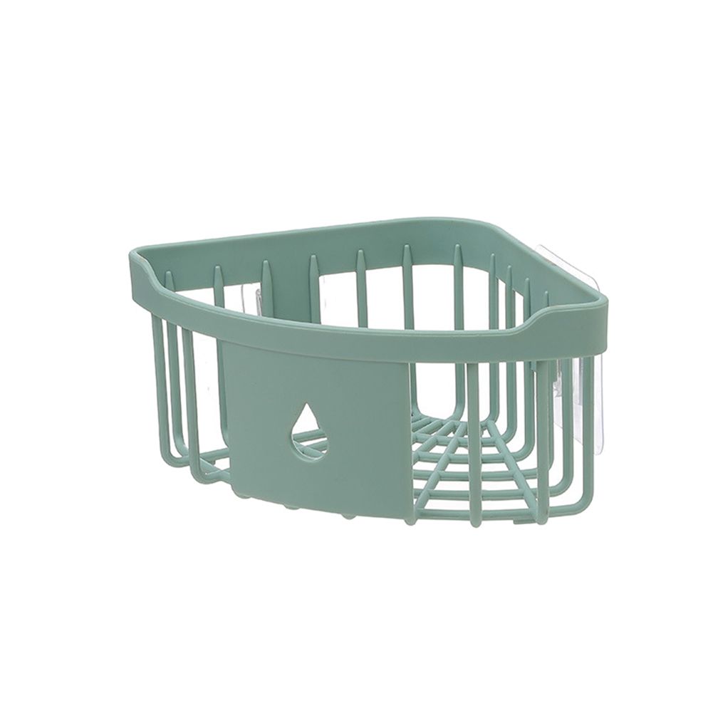 Wall Mount Triangle Corner Storage Rack Basket Kitchen Bathroom Organizer Shelf-Green