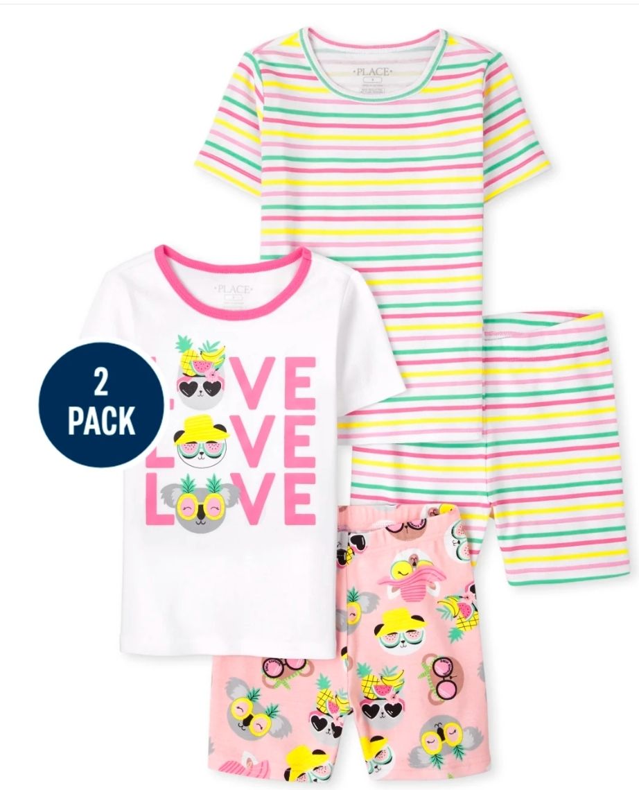 Girls Love Emojis Cotton Snug Fit Pyjamas Sleepwear- White Pink- 4pcs