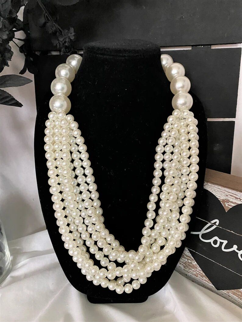 Layered Multi Strand Pearl Necklace
