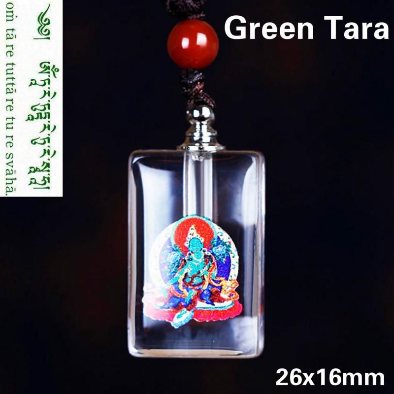 Green Tara Sutra Mantra Luck 26x16mm Amulet Pendant-Silver
