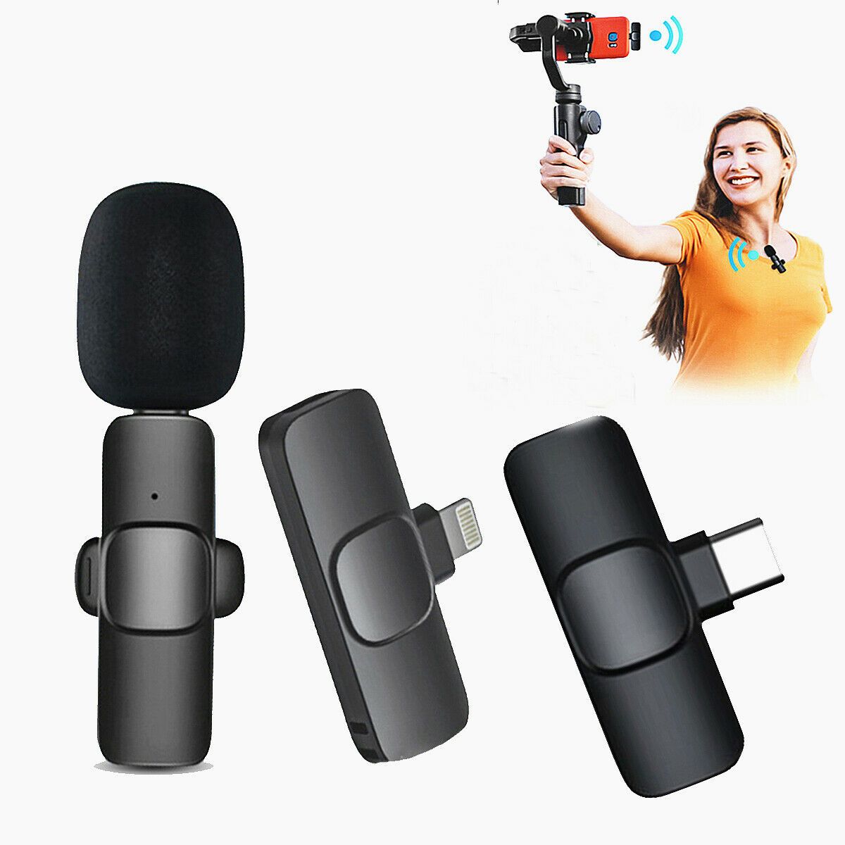 Wireless Bluetooth Lavalier Microphone Audio Video Recording Mini Mic For IPhone & Android Type-C
