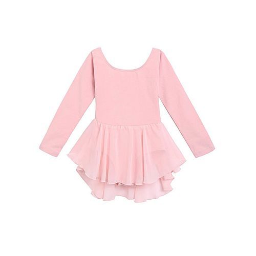 Little Girls O-Neck Long Sleeve Criss Cross Back Ruffles Solid Leotard-Pink