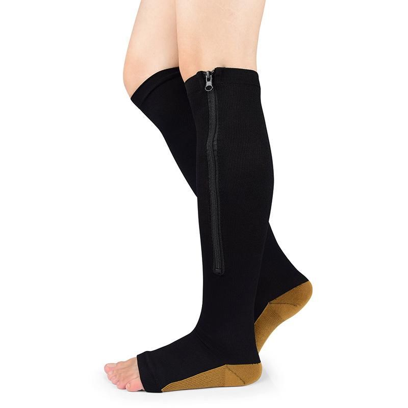 Women's Compression Socks Open Toe Calf Zipper Knee Socks for Women Adult