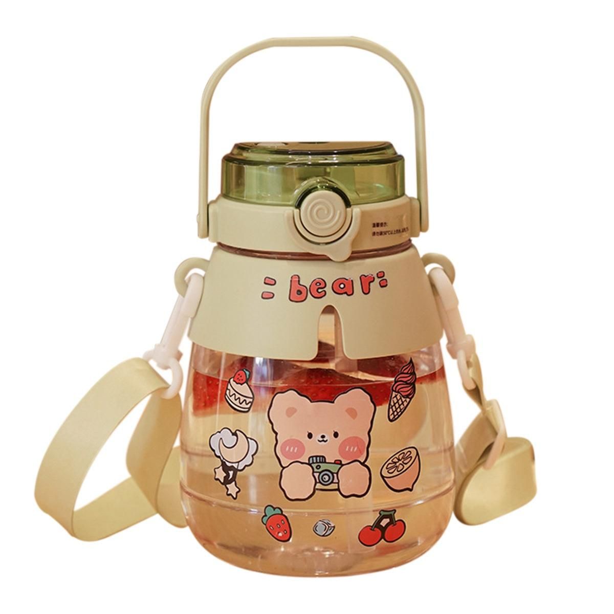 Gradient Cute Water Bottle for Girls Kids Big Belly Cup with Straw Stickers 1.3L Plastic Outdoor Sports Kettle 4
