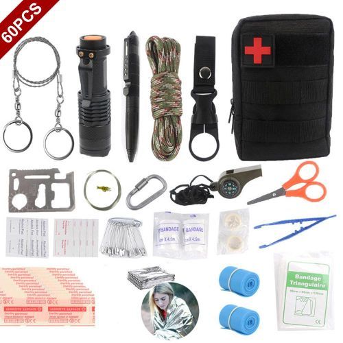 60PCS Emergency Survival Kit First Aid Kit Professional Survival Gear Hunting Tool With Tactical Bag Outdoor Camping SOS Set