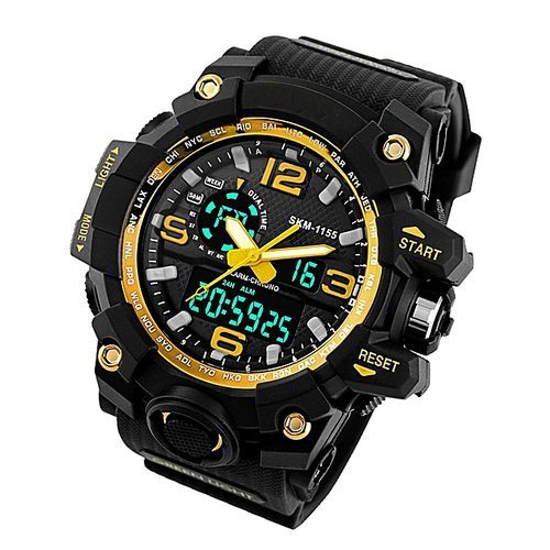 Men Multi-function Digital Electronic Sport Wrist Watch 50M Waterproof Shockproof Wear Resistant With Backlight Gold By HonTai
