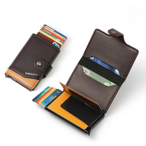 PU Leather Card Holder Case,Automatic Pop-Up Card Purse