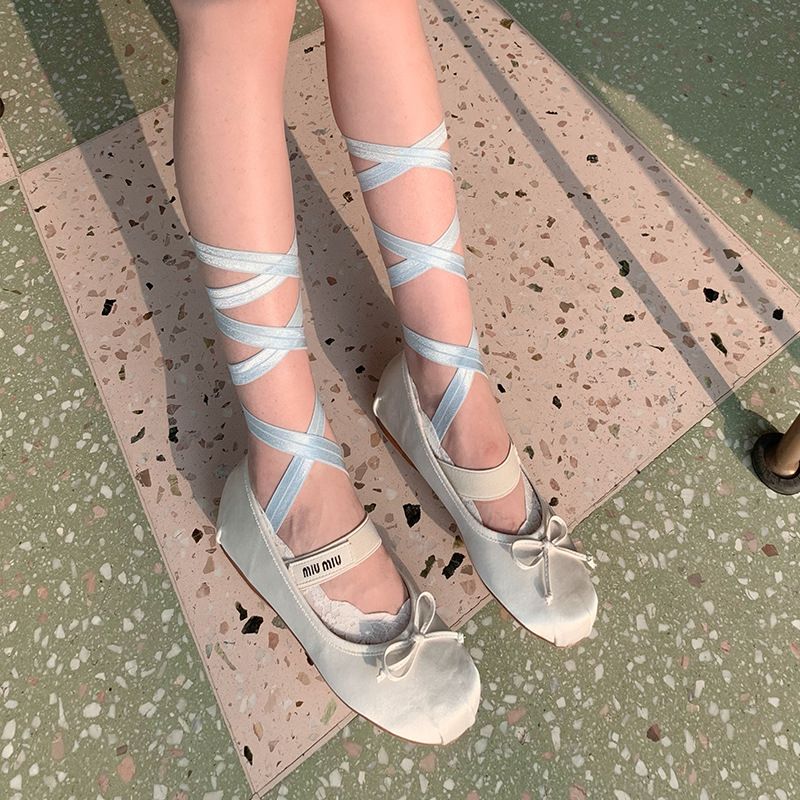 (blue)Cross Tie Invisible Socks Ballet Lace Boat Sock JK Lace Strappy Lolita DIY Ripped Straps SMA