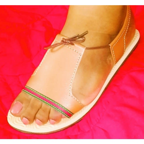 Ladies Flat Sandals With Lace - Brown