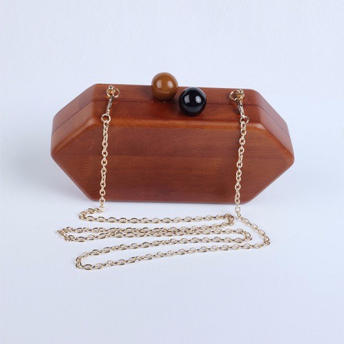 Vintage Wooden Clutch Evening Bag for Ladies - Brown