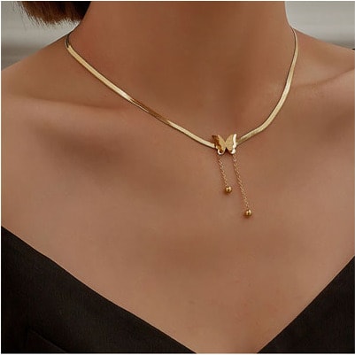 Stainless Steel Snake Bone Butterfly Pendant Chain