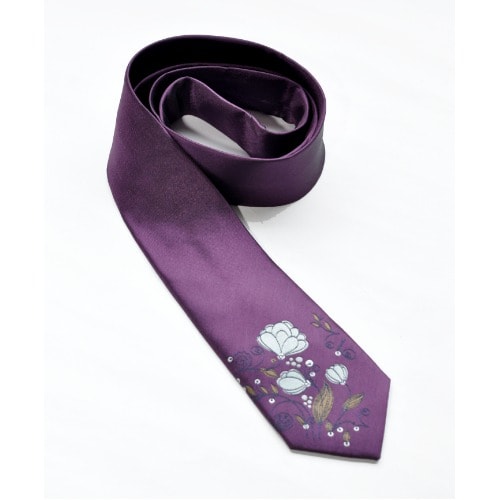 Men's Flowered Detailed Plain Purple Tie-mt-120