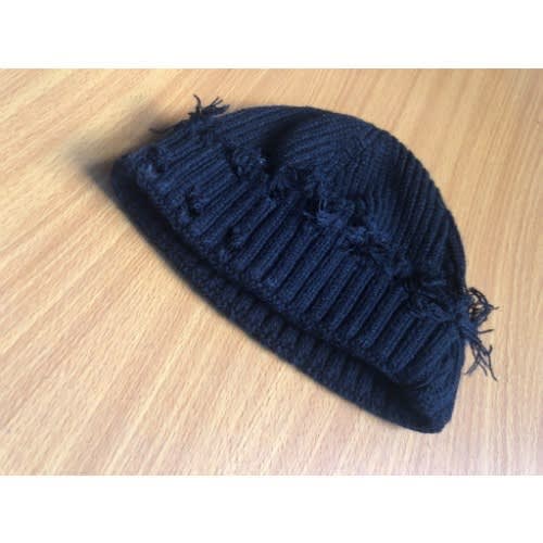 Distressed Black Head Warmer Beanie