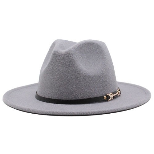 Unisex Fedora Hat With Leather Band & Buckle - Grey