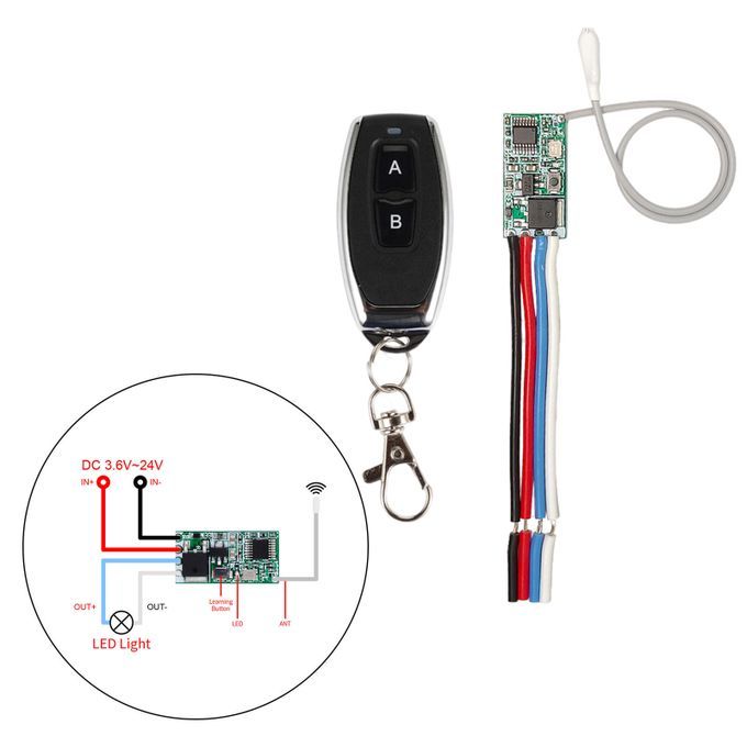433MHz Mini Relay Wireless Remote Control Switch AB White Antenna