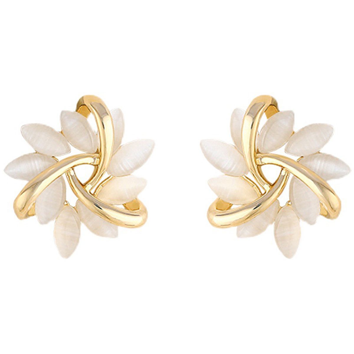 1 Pair Petal Circle Flower Shape Women Earrings Alloy-Golden