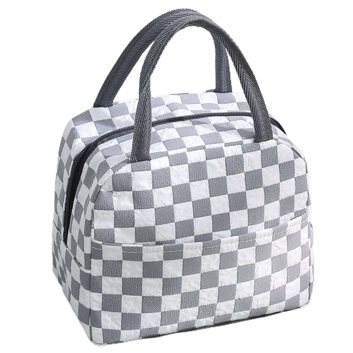 Lunch Box Bag Plaid Pattern Thermal Food Picnic Lunch Bag Grey