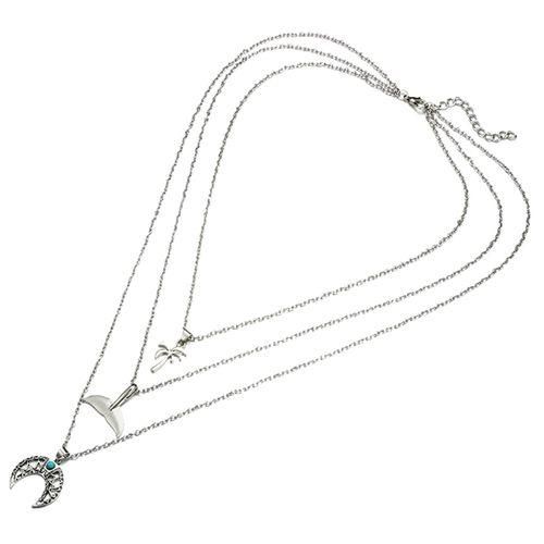 Bohemian Silver Colored Tree Whale Tail Pendant Necklace