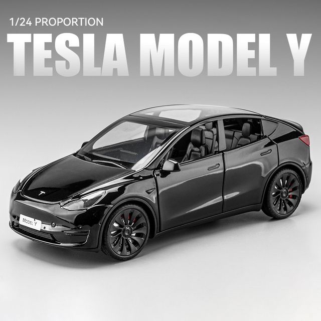 1:24 Tesla Model Y Model 3 With Charging Pile Alloy Car Die