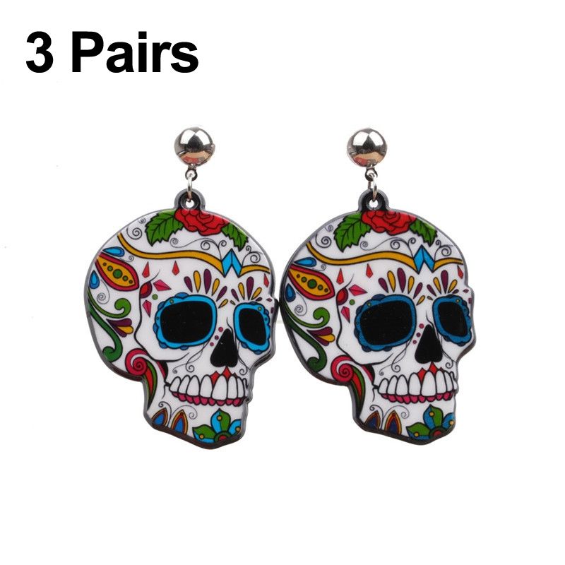 3 Pairs Halloween Jewelry Acrylic Personal Skull Earrings