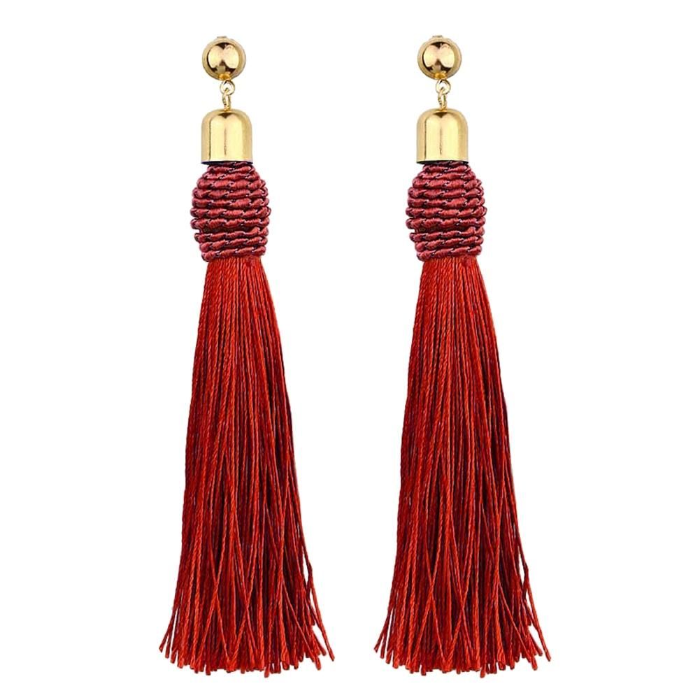 Bohemian Wedding Tassel Ear Studs Long Dangle Earrings-Red