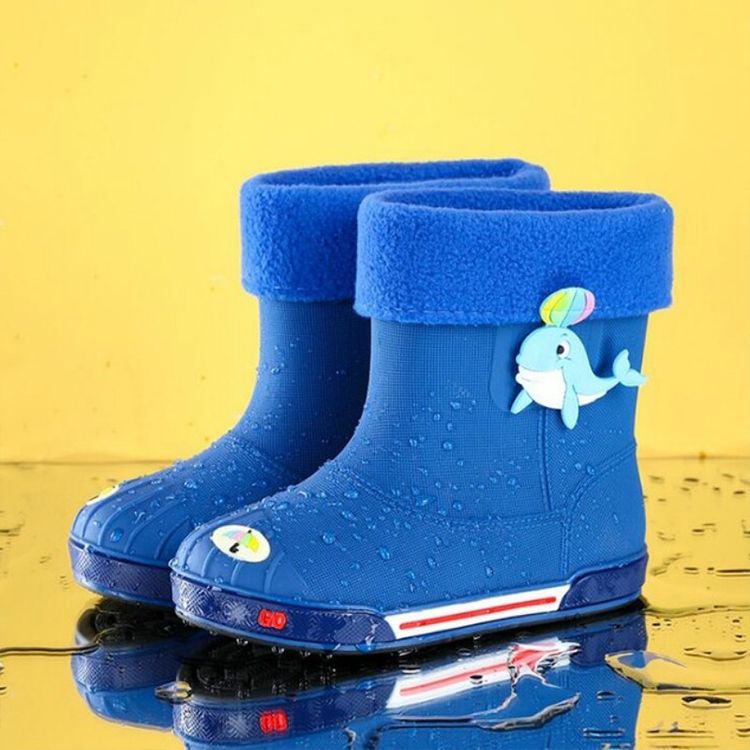 Children Non-Slip Plus Velvet Warm Cartoon Short Rain Boots, Size:Inner Length 18cm, Style:Without Cotton Cover(Dark Blue)