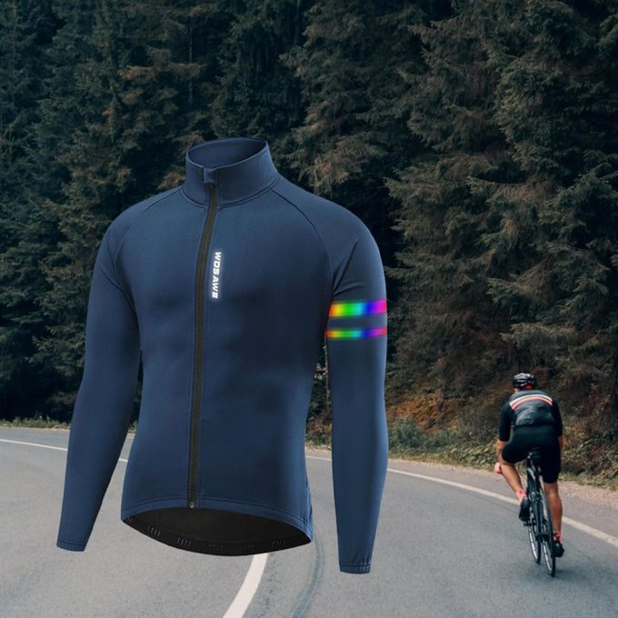 Cycling Jacket Thermal Full Sleeve Coat Mountain Bike Casual Blue L