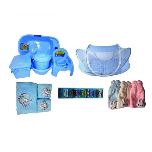 Baby Bath Set + Bed + Towel + Socks And 3 Caps