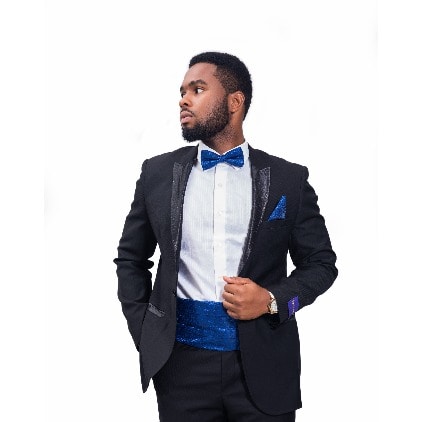 Patterned Cummerbund And Bowtie - Blue - MCB-771