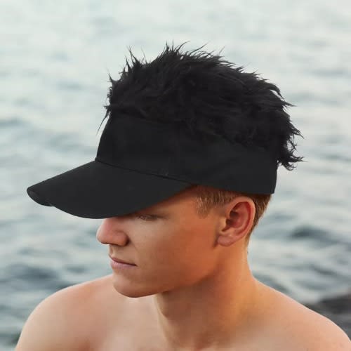 Baseball Cap With Wig - Unisex - Black
