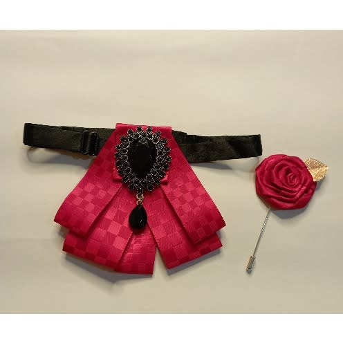 Men's Wedding Bow Tie With Brooch- Red