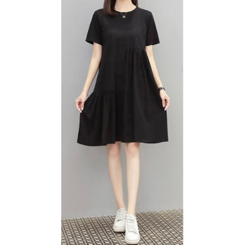 Pleat Shift Dress- Black