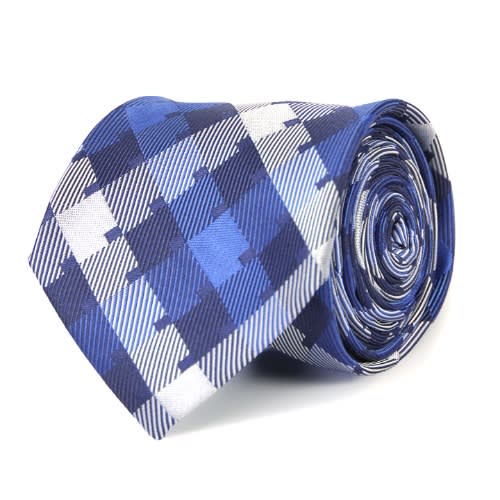 White & Blue Checks Silk Tie