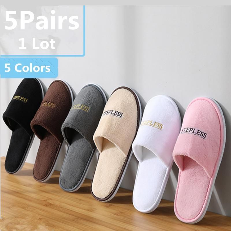 5 Pairs/Lot Winter Slippers Men Women Kids Disposable Hotel Slippers Home Slides Travel Sandals Hospitality Guest Footwear Shoes