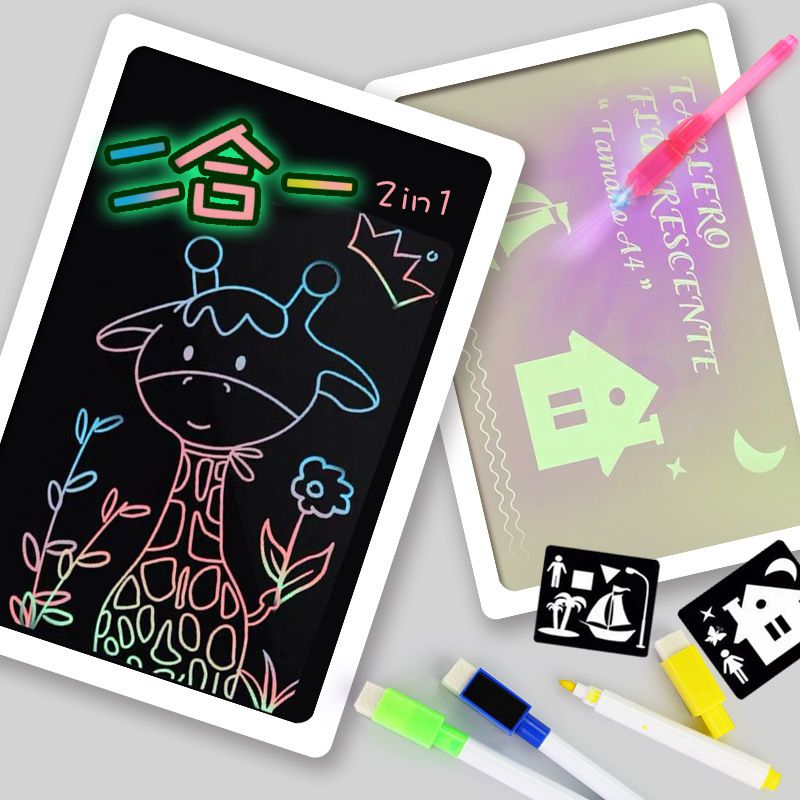 LED Light Drawing With Night Light In Dark Children Funny Toys Writing Magic Luminous Drawing Board A2 A3 A4 Draw Light Set Kids