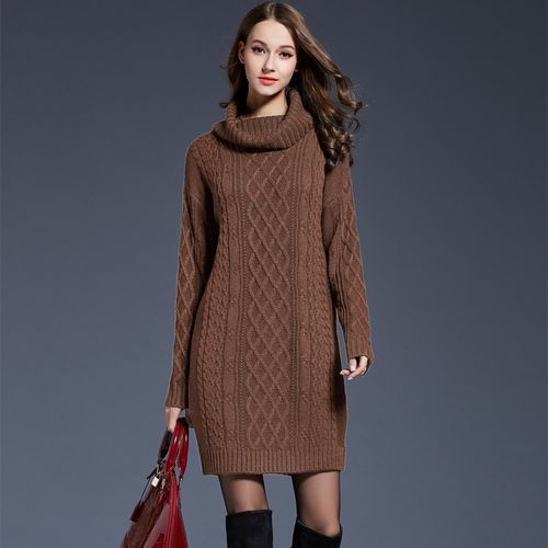 Sweater Dress Women Winter Clothes Loose Long Sleeve Oversize Jumper Shirt Tops Dress Robe Pull 2019 New Autumn Pullover(#Brown)