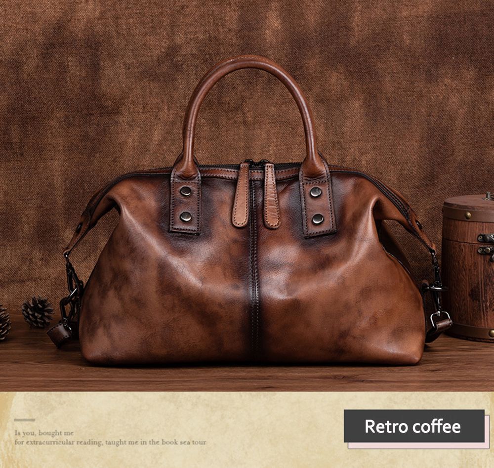 CGA Retro Women For Bag Genuine Leather Lady Handbag Nature Soft Cowhide Hand Painted Large Capacity Shoulder Bags-Retro Coffee
