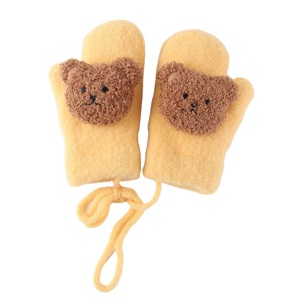 1 Pair Winter Cartoon Bear Decor Baby Mittens Yellow