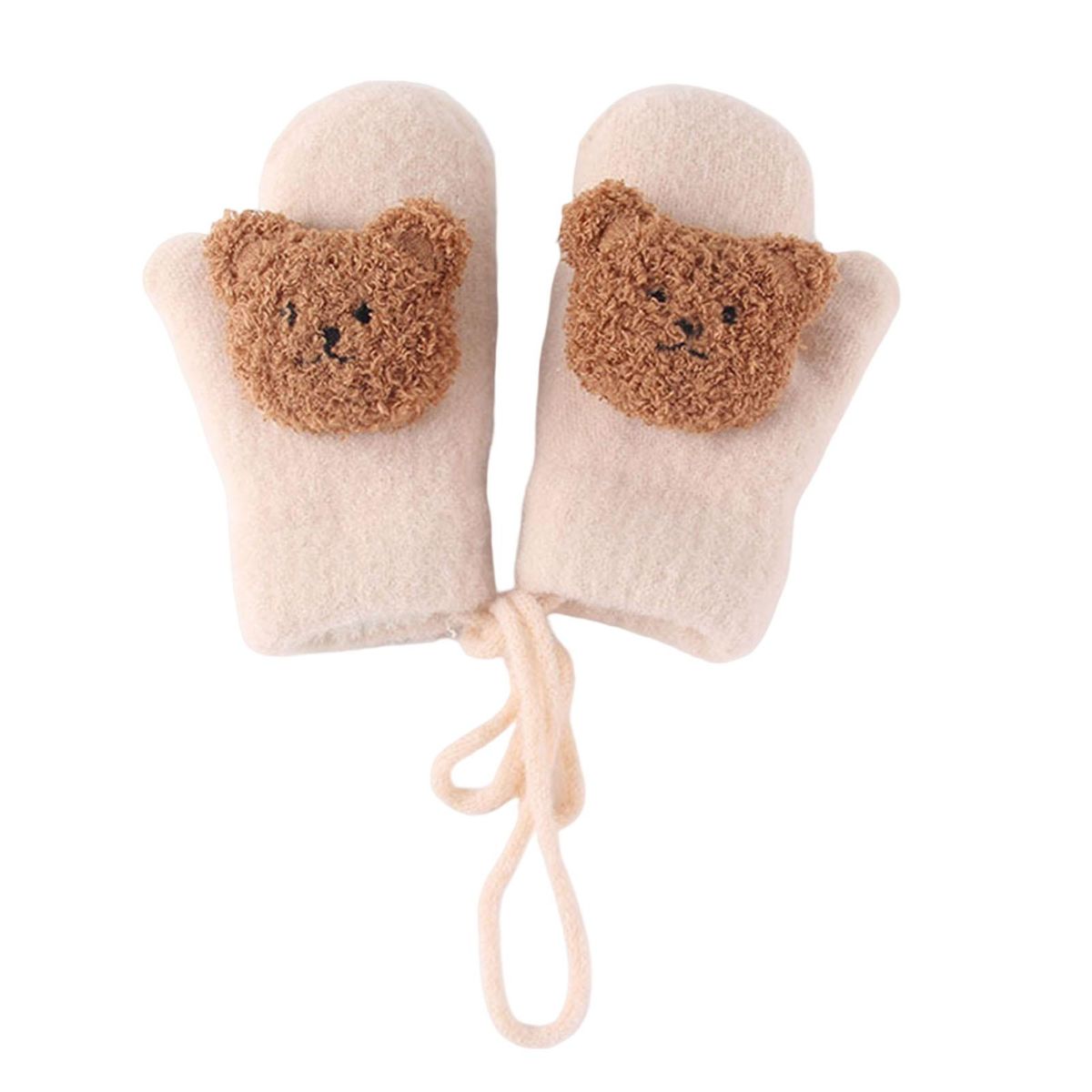 1 Pair Winter Autumn Winter Baby Girls Boys Cartoon Bear Mittens Beige