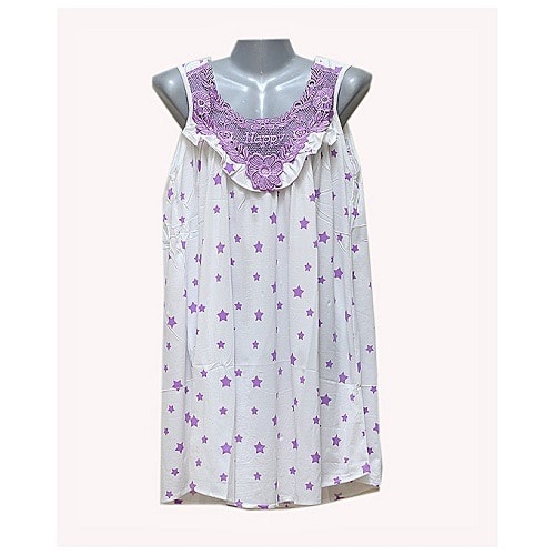 Night Gown - White And Purple - L