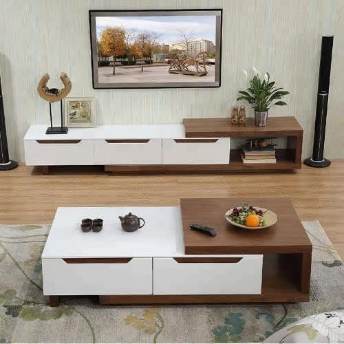 Glossy Romeo Tv Stand With Center Table- Multicolor