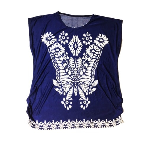 Butterfly Printed Pattern - Ice Silk Ladies Top- Blue