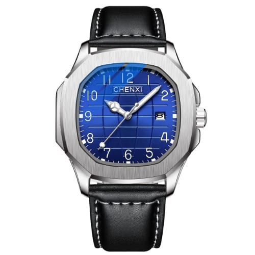 Men's Business Leather Wristwatch - Sliver + Blue