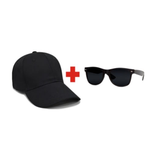 Unisex Plain Face Cap + Sun Shade - Black