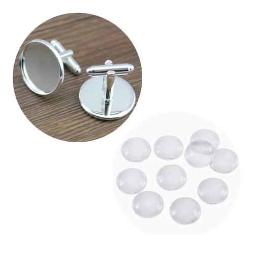 10 Silver Blank Cufflinks 18mm With Glass Covers