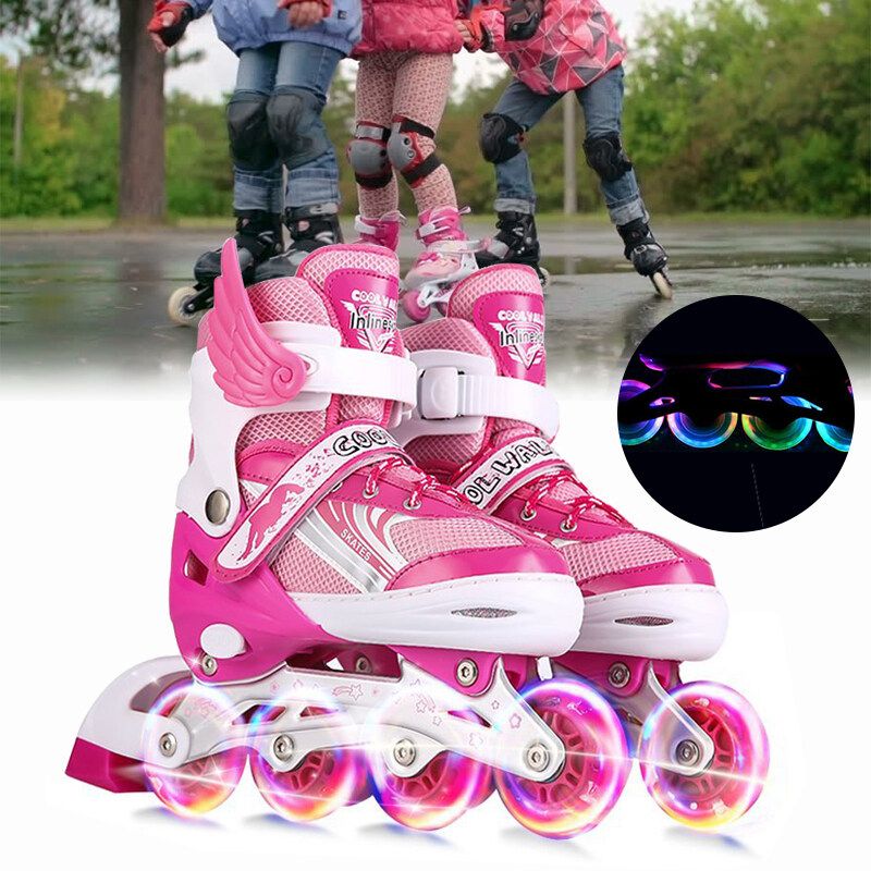 Children Kids Roller Skates Adjustable Inline Skates With Flashing Light Up Wheel Pink/Blue Pink Type 1